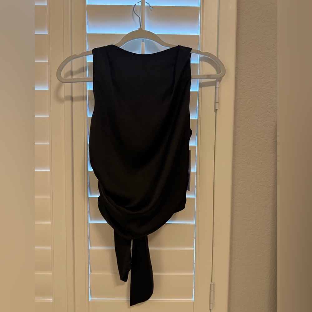 Zara Satin backless Black Sleeveless Top with Knot Detail